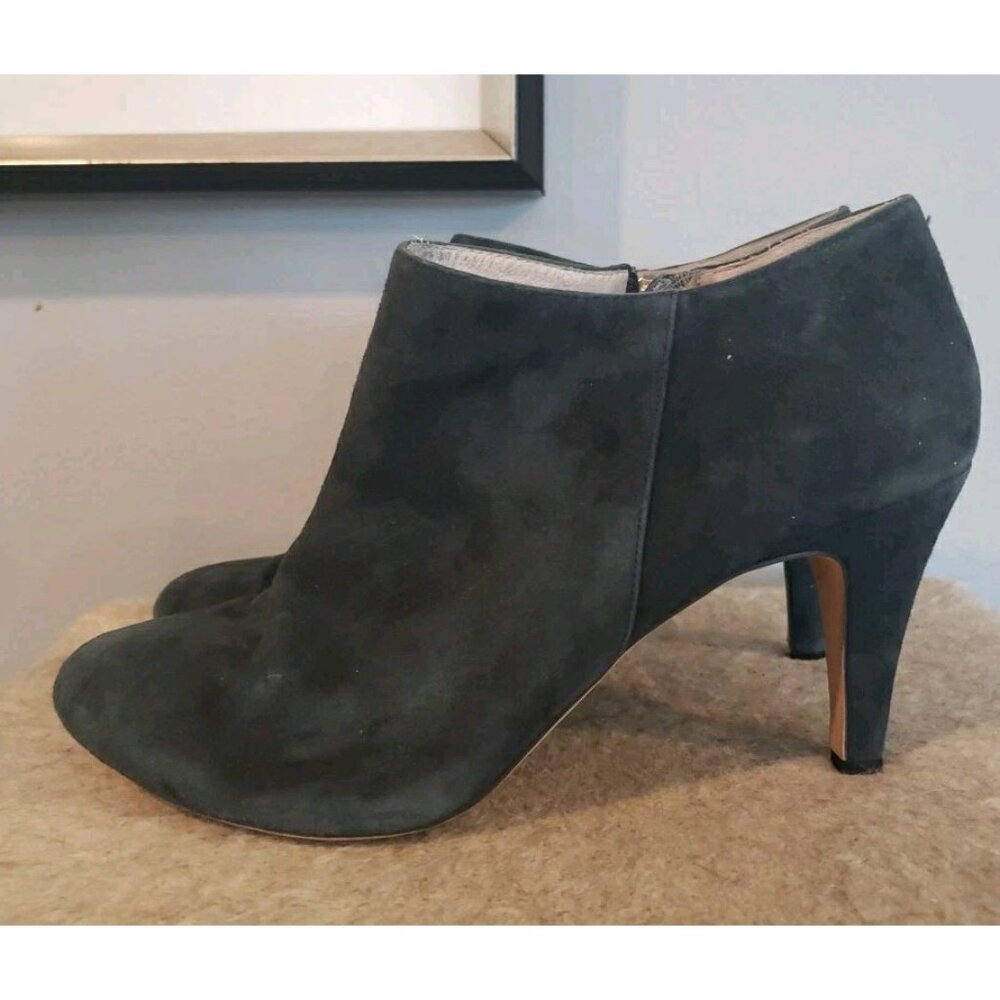 Vince Camuto Blue Booties Boots Suede Vive Zip 9.5 Navy Leather Heels